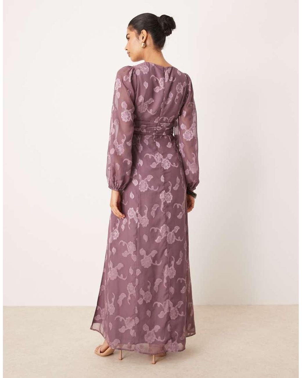 Maya Pink Floral Jacquard Long Sleeve Maxi Dress