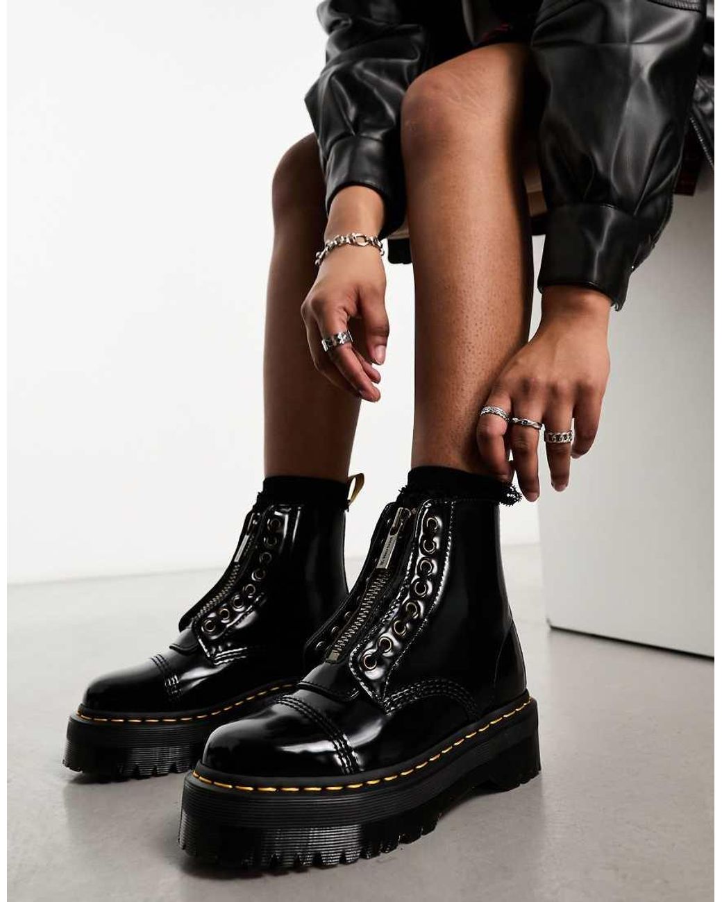 Black Jadon III Botas De Cuero Con Cremallera Y Plataforma Plana