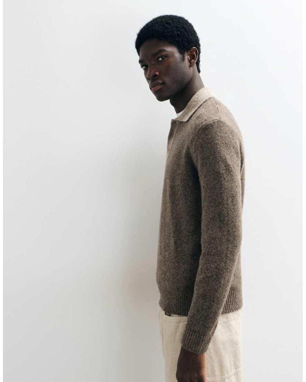 Mango Brown Knitted Polo Jumper With Contrast Collar for men
