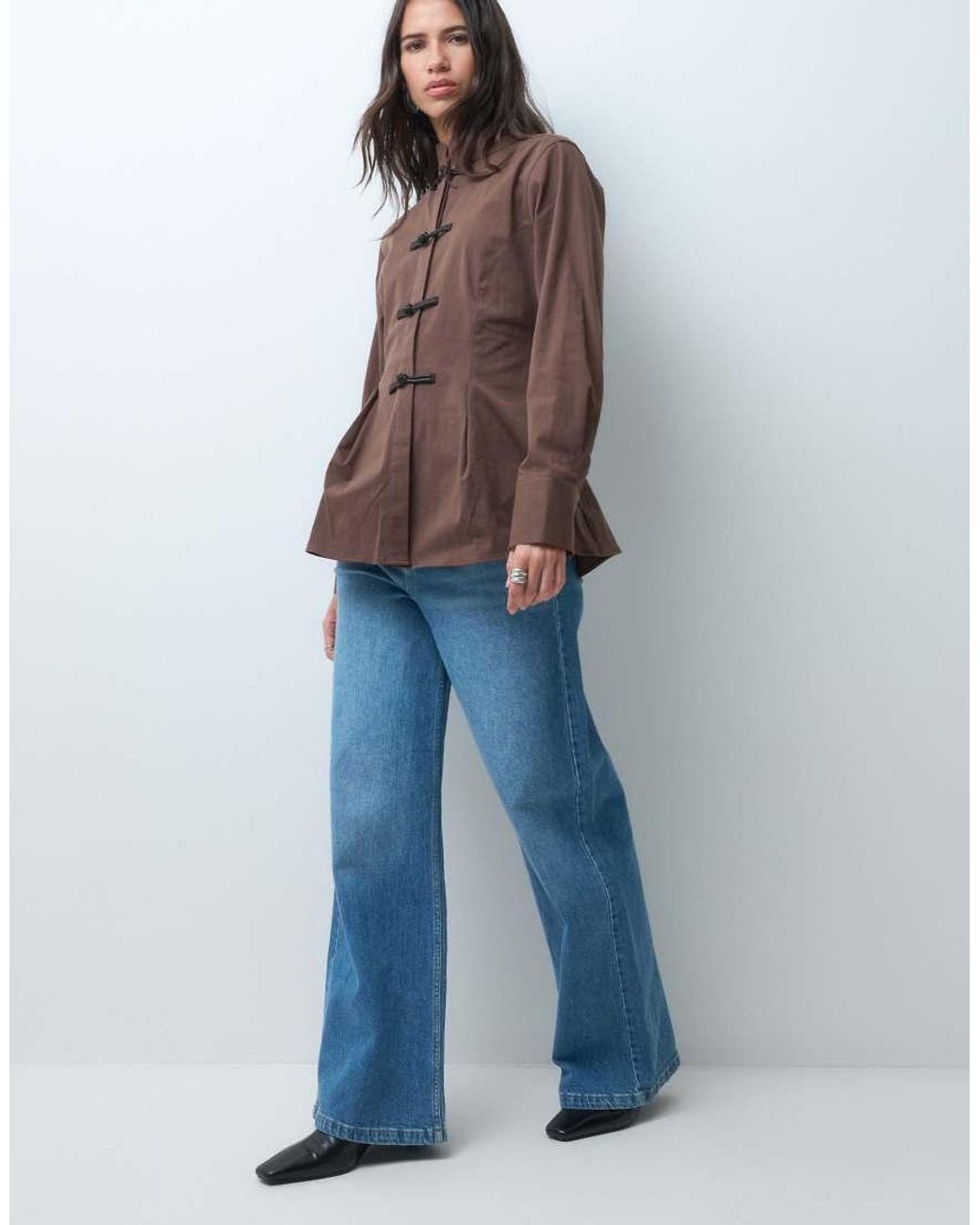 ASOS Brown Maderine Peplum Hem Shirt
