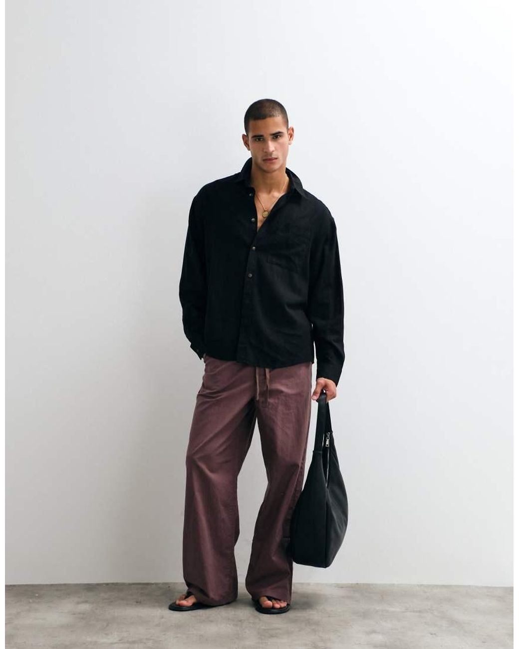 ASOS Black Co-Ord Oversized Linen Blend Shirt for men