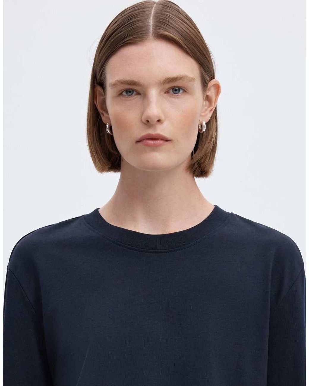 SELECTED Blue Essential Boxy Fit Crew Neck Long Sleeve T-shirt