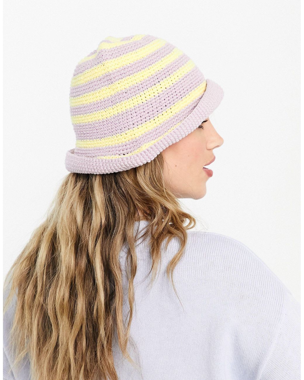 Cappello da pescatore a uncinetto lilla e giallo limone a righe di ASOS |  Lyst