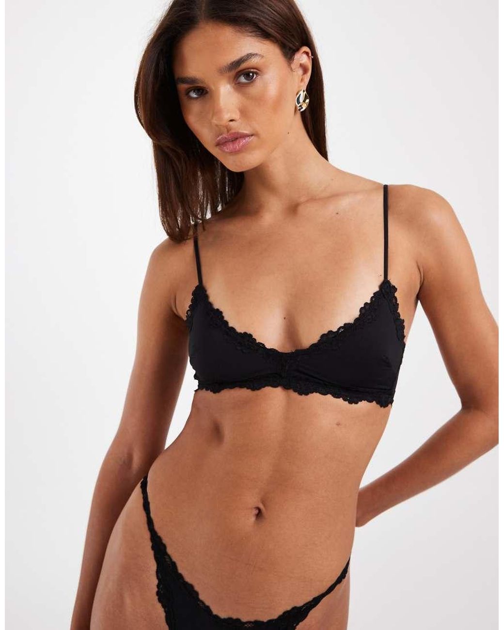Free People Black Intimately Fp Charlie V-neck Ribbed Bralette