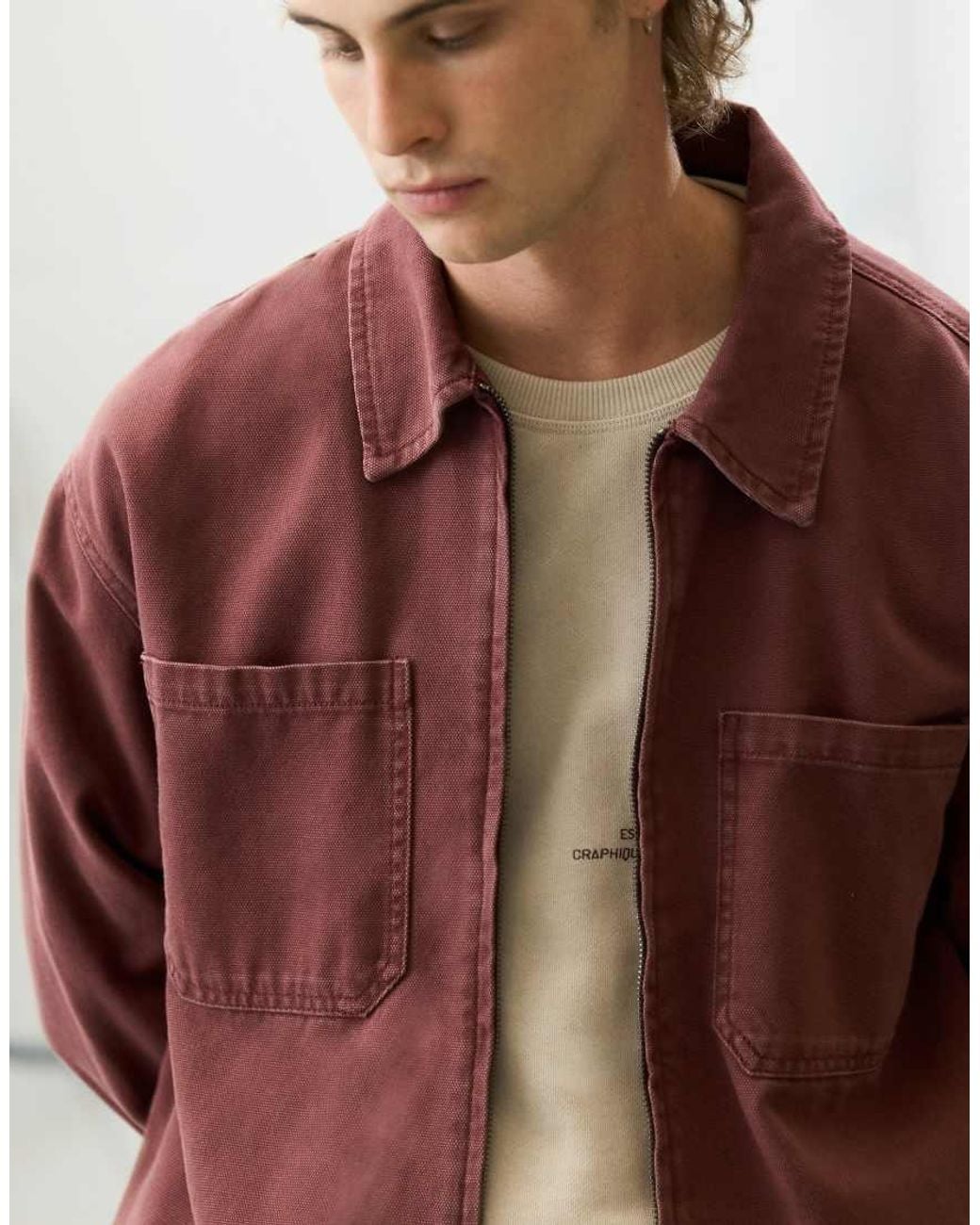 Pull&Bear Red Zip Overshirt for men