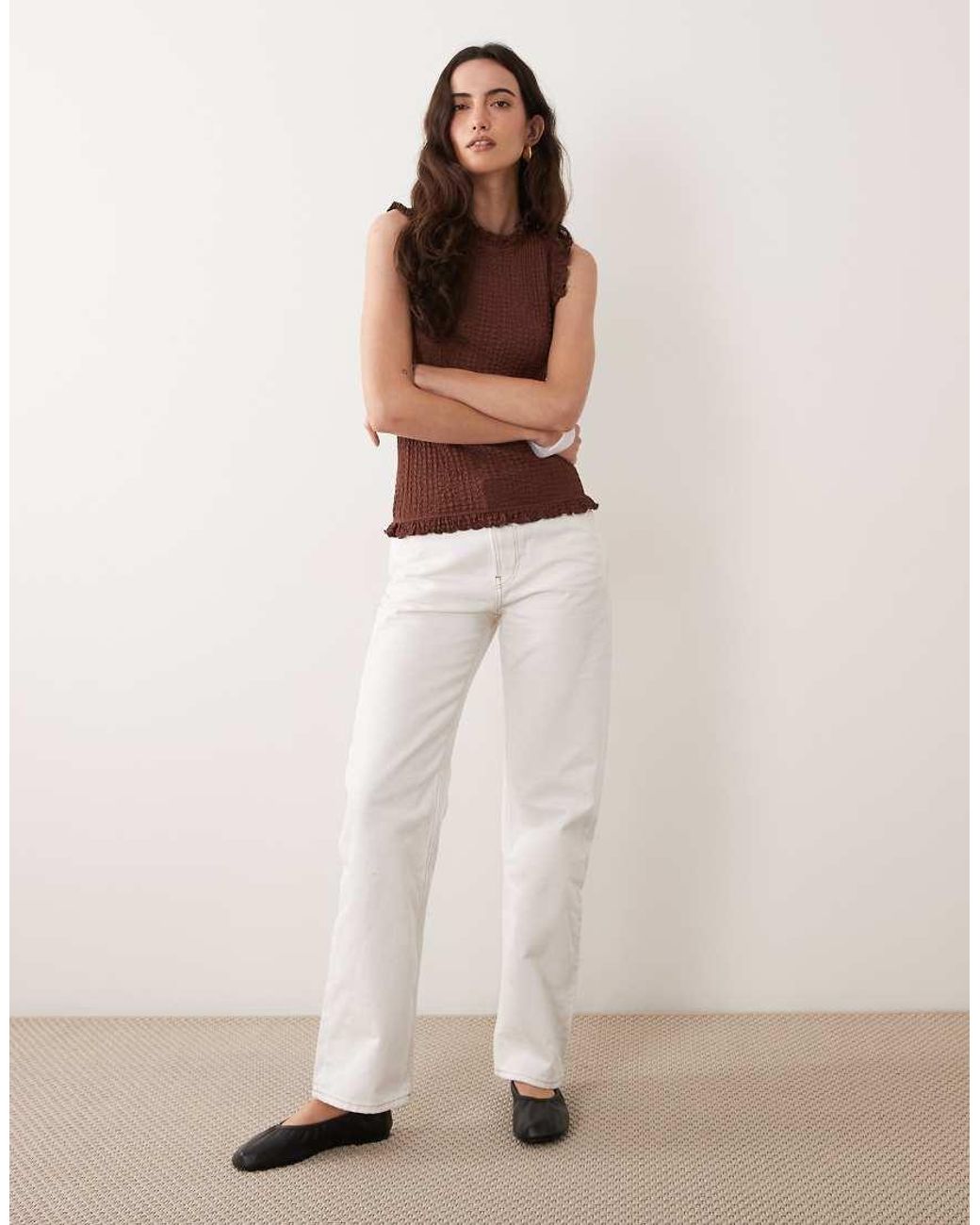 ASOS Brown Frill Edge Top
