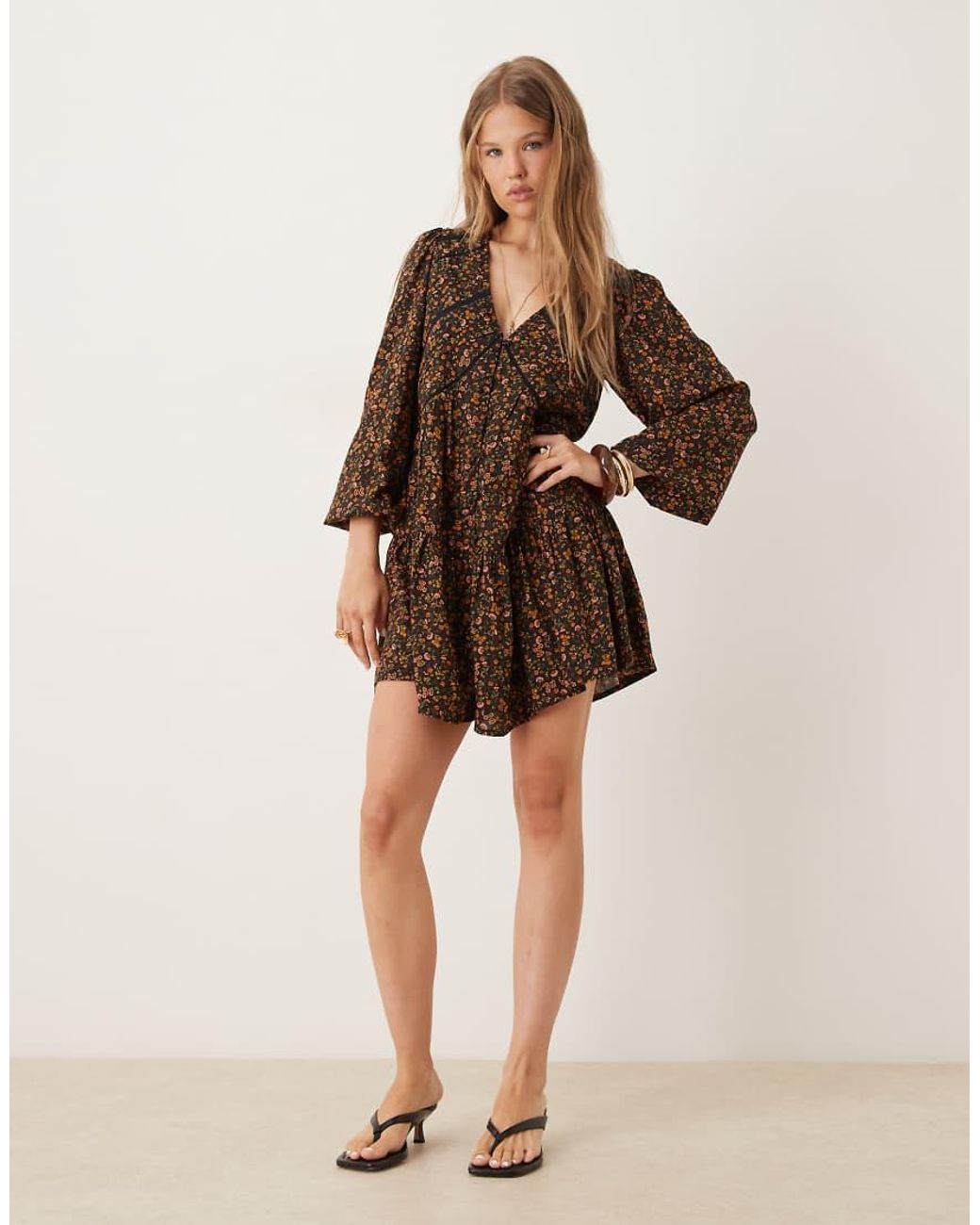 Nobody's Child Natural Marley Boho V-neck Mini Dress