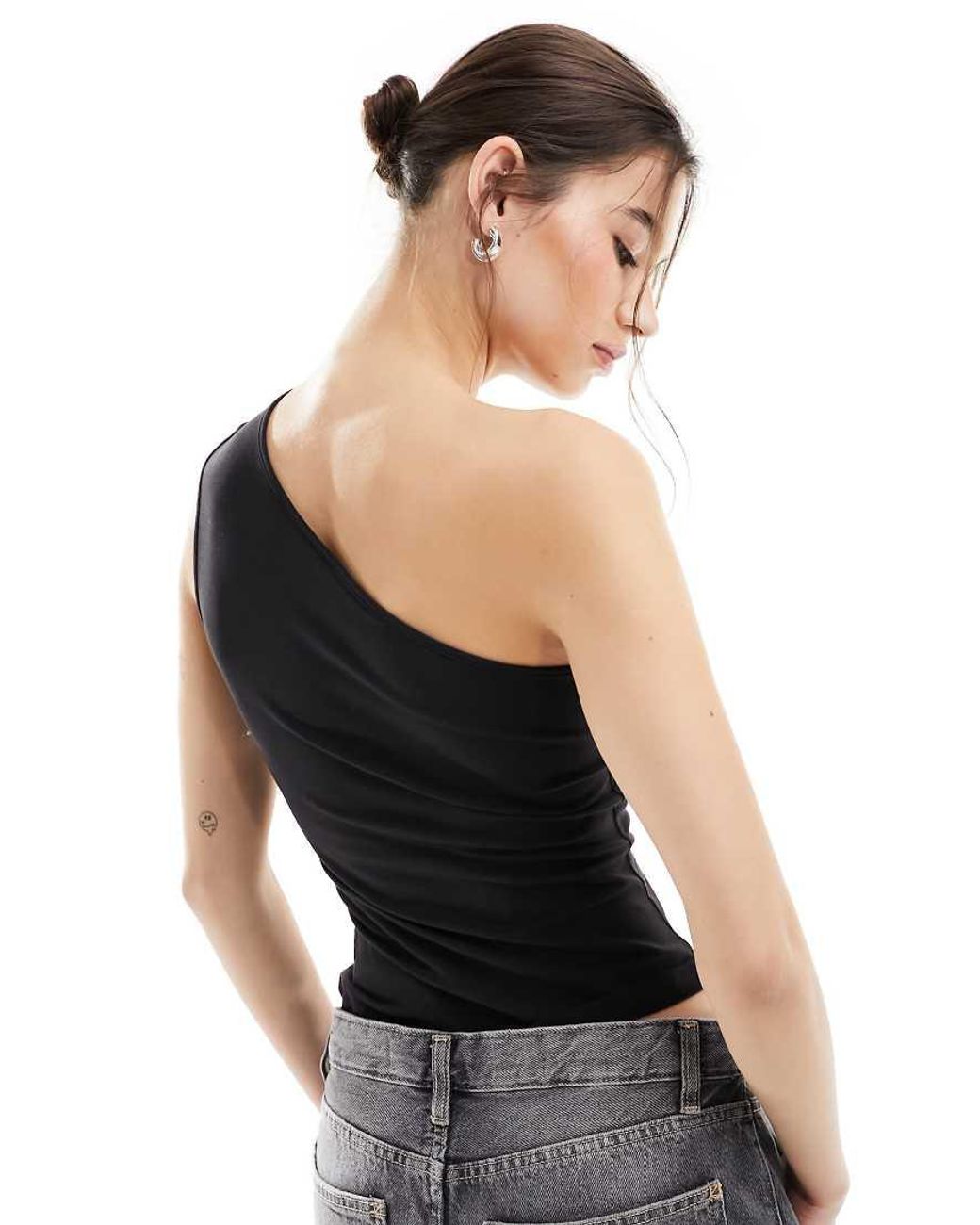Weekday Black Cindy One Shoulder Top