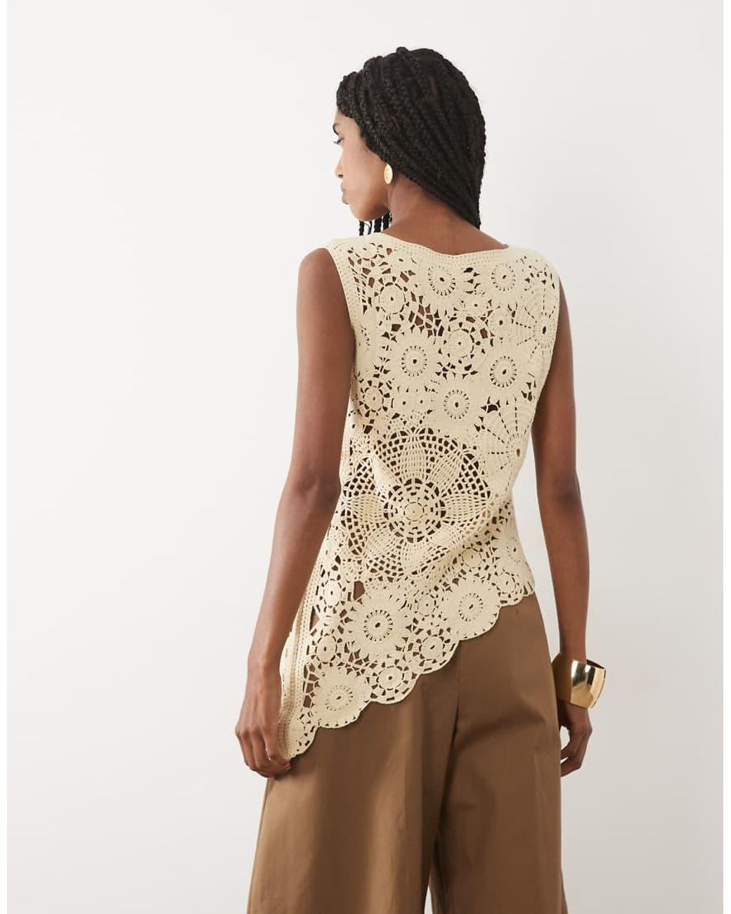 Mango Natural Cotton Rich Sleeveless Aysmmetric Crochet Top