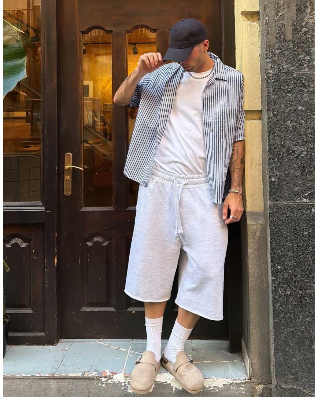 Bershka White Short Sleeve Stripe Shirt for men