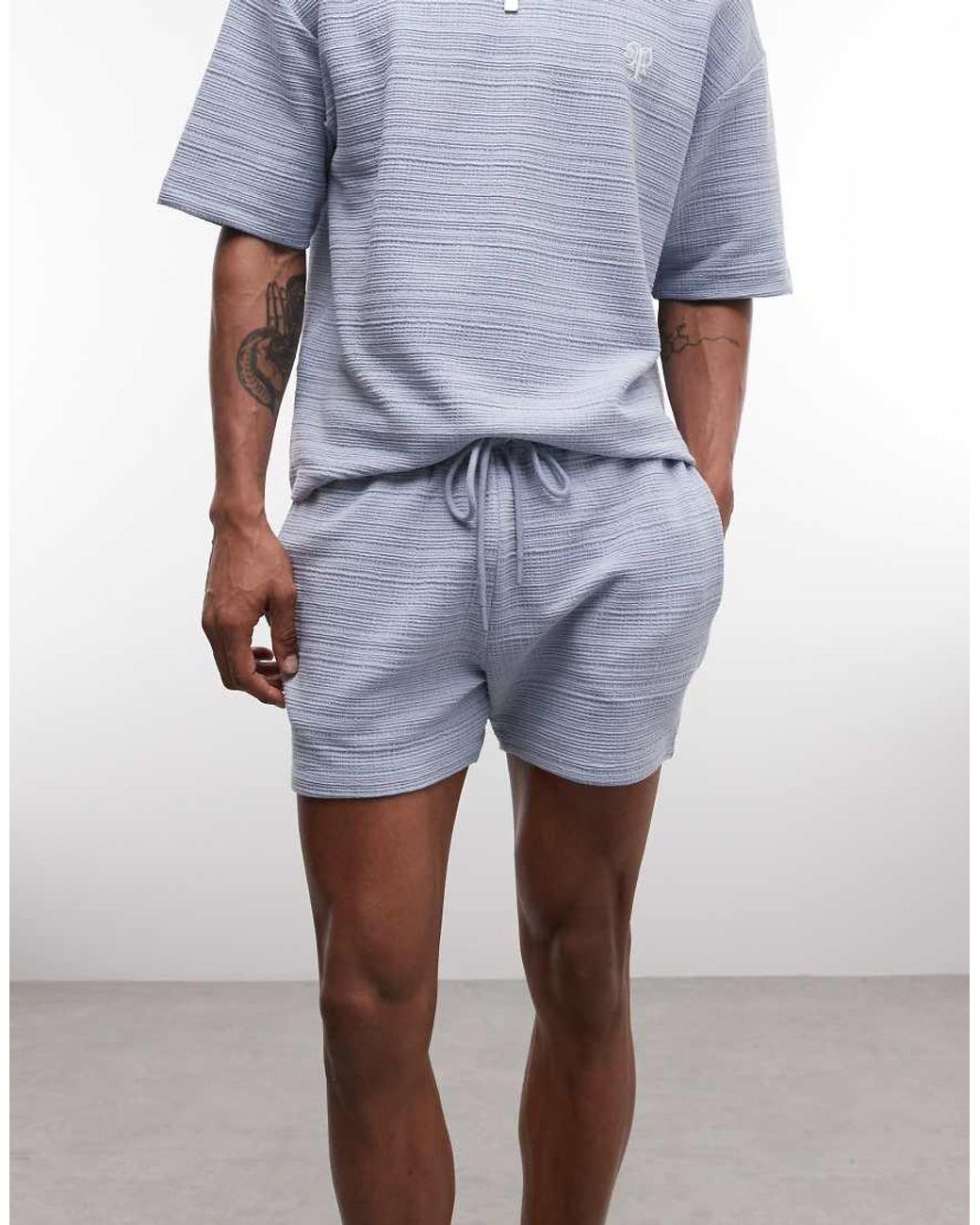 ASOS Blue Slim Crosshatch Textured Jersey Short for men