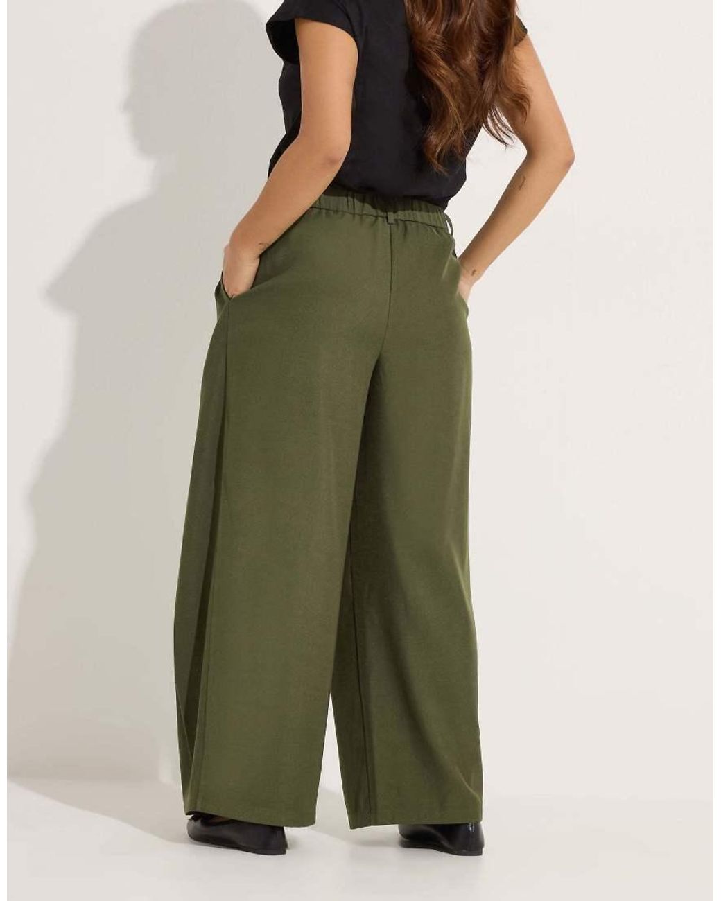PixieGirl Green Petite Pleated Wide Leg Trousers