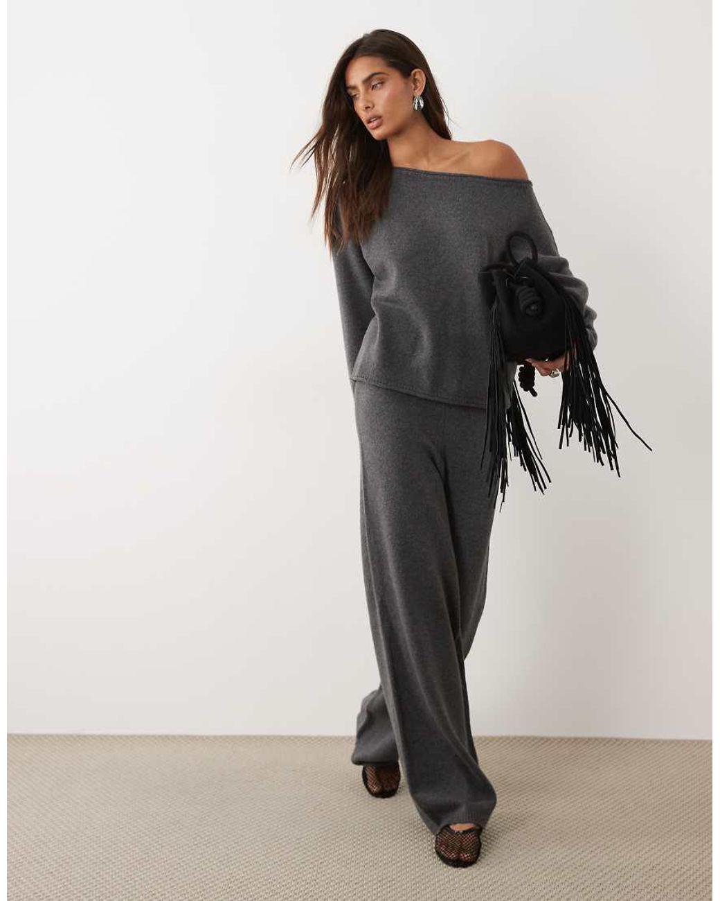 ASOS Black Slouchy Off The Shoulder With Wool