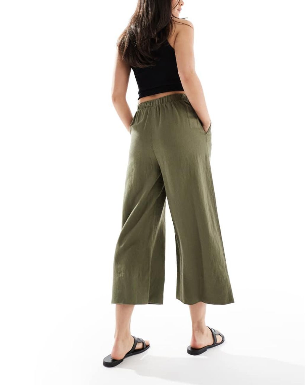 New Look Green Linen Cropped Pants