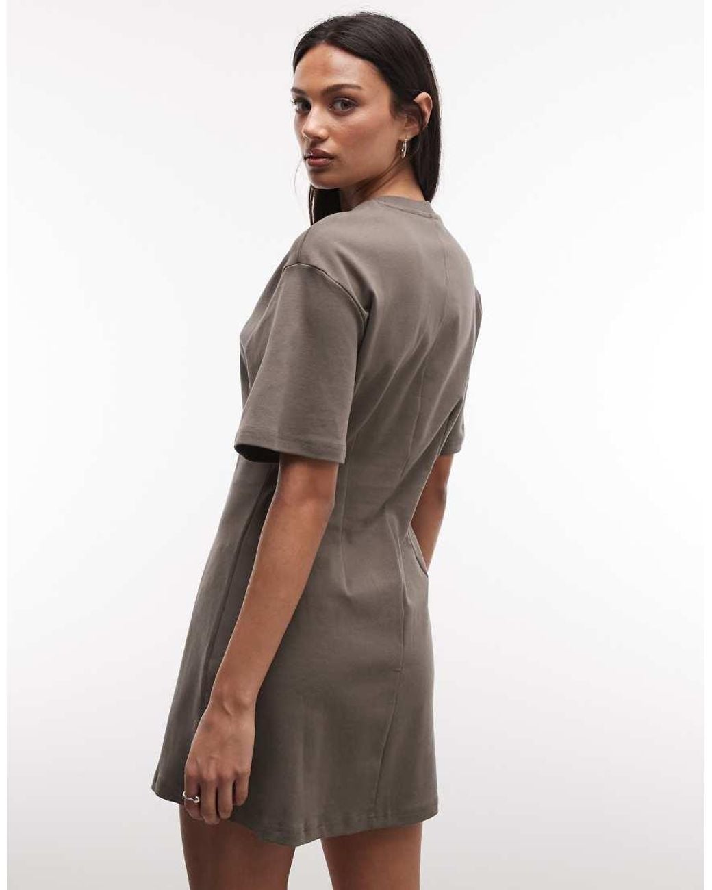 Monki Brown Cinched Waist T-shirt Mini Dress