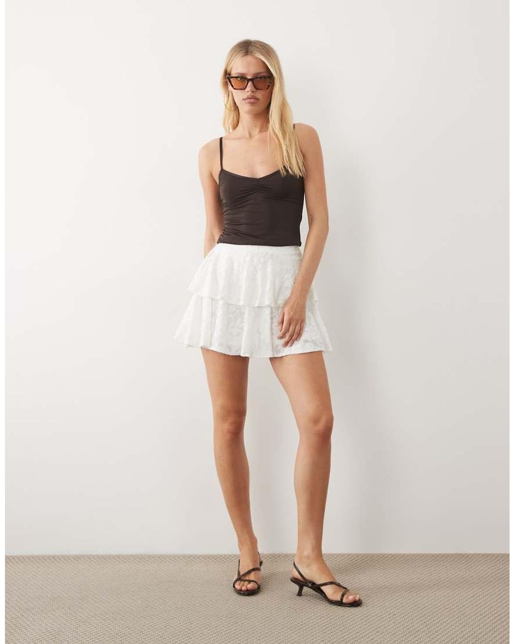 Miss Selfridge White Burnout Layered Rara Mini Skirt