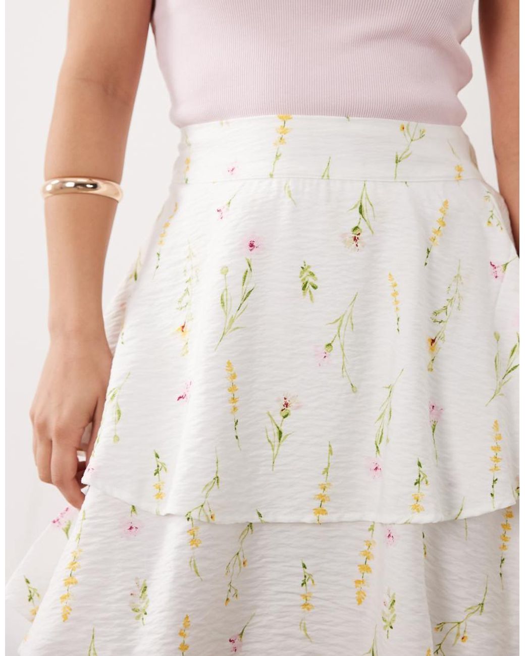 Vila White Tiered Flippy Mini Skirt