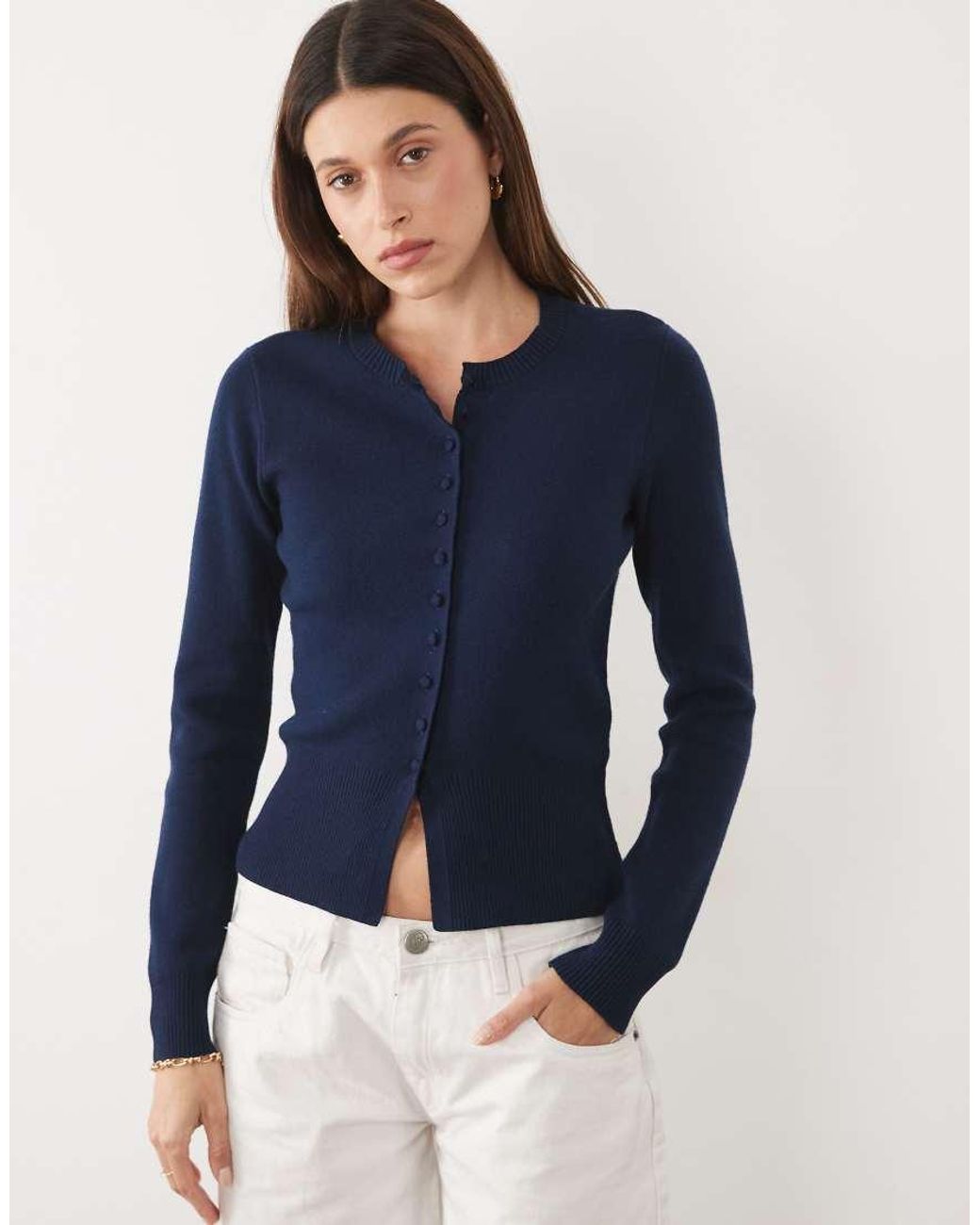 Threadbare Blue Crew Neck Cardigan With Cinched Waist