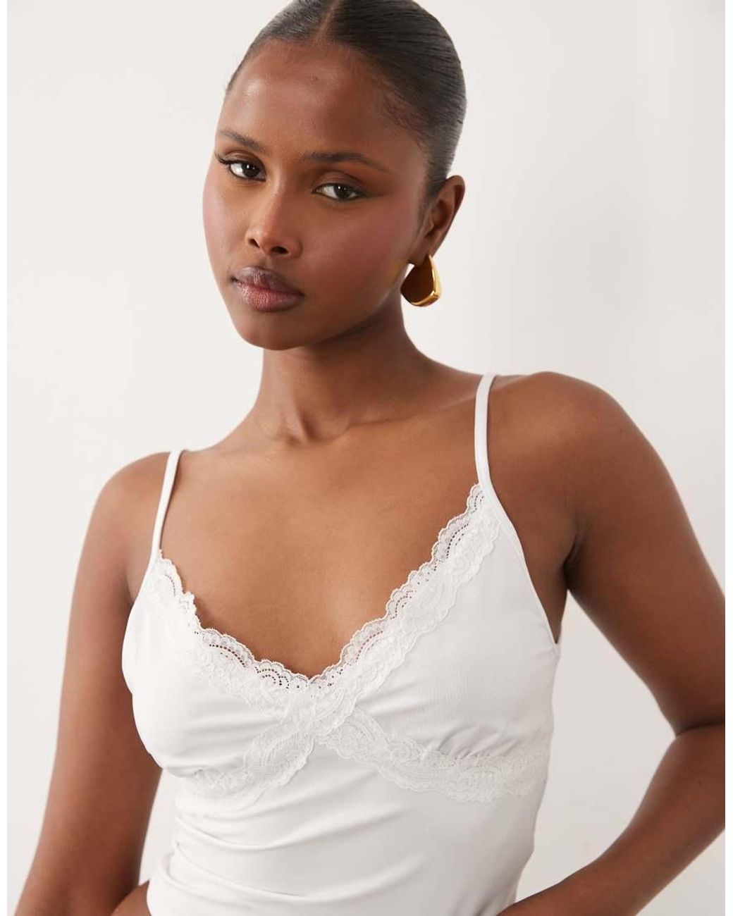 ASOS White Slinky Lace Trim Cami Top