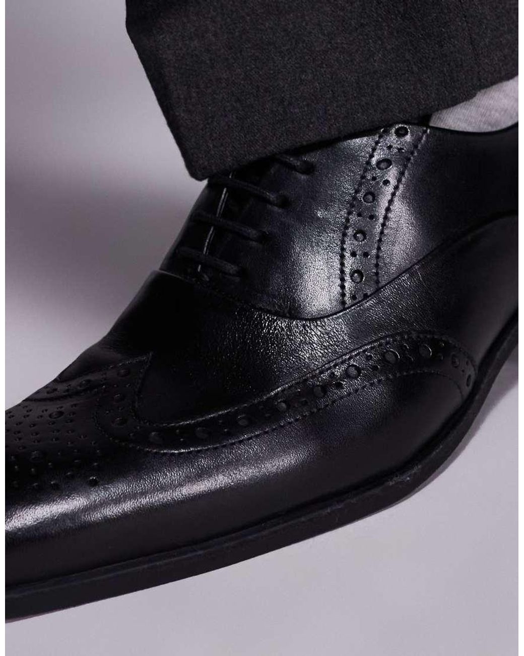 Schuh Black Row Lace Up Derby Shoes With Broguing for men
