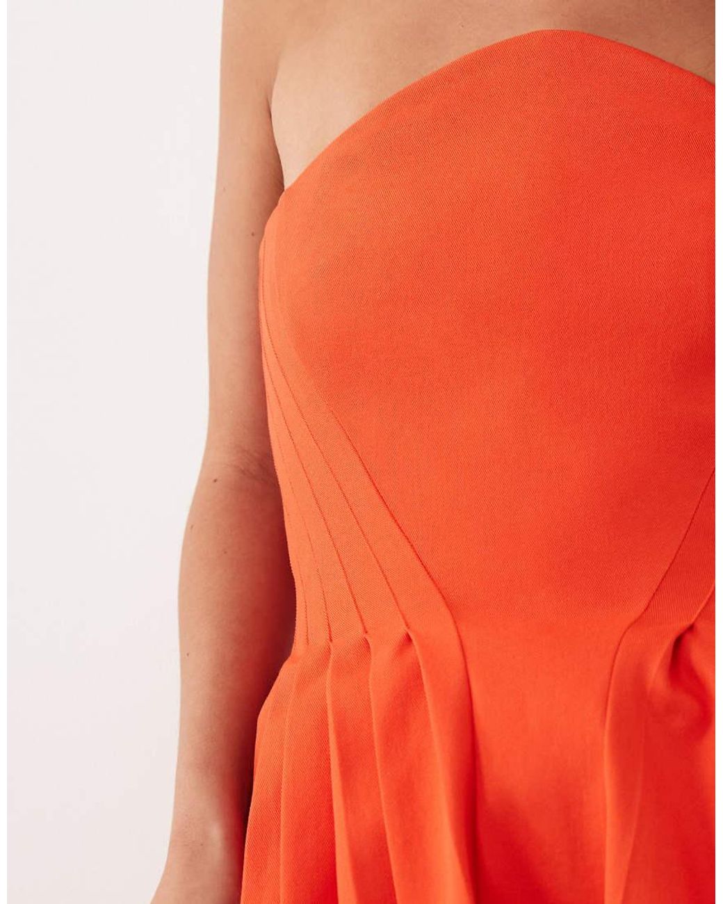 ARRANGE Red Pleat Detail Bandeau Peplum Top