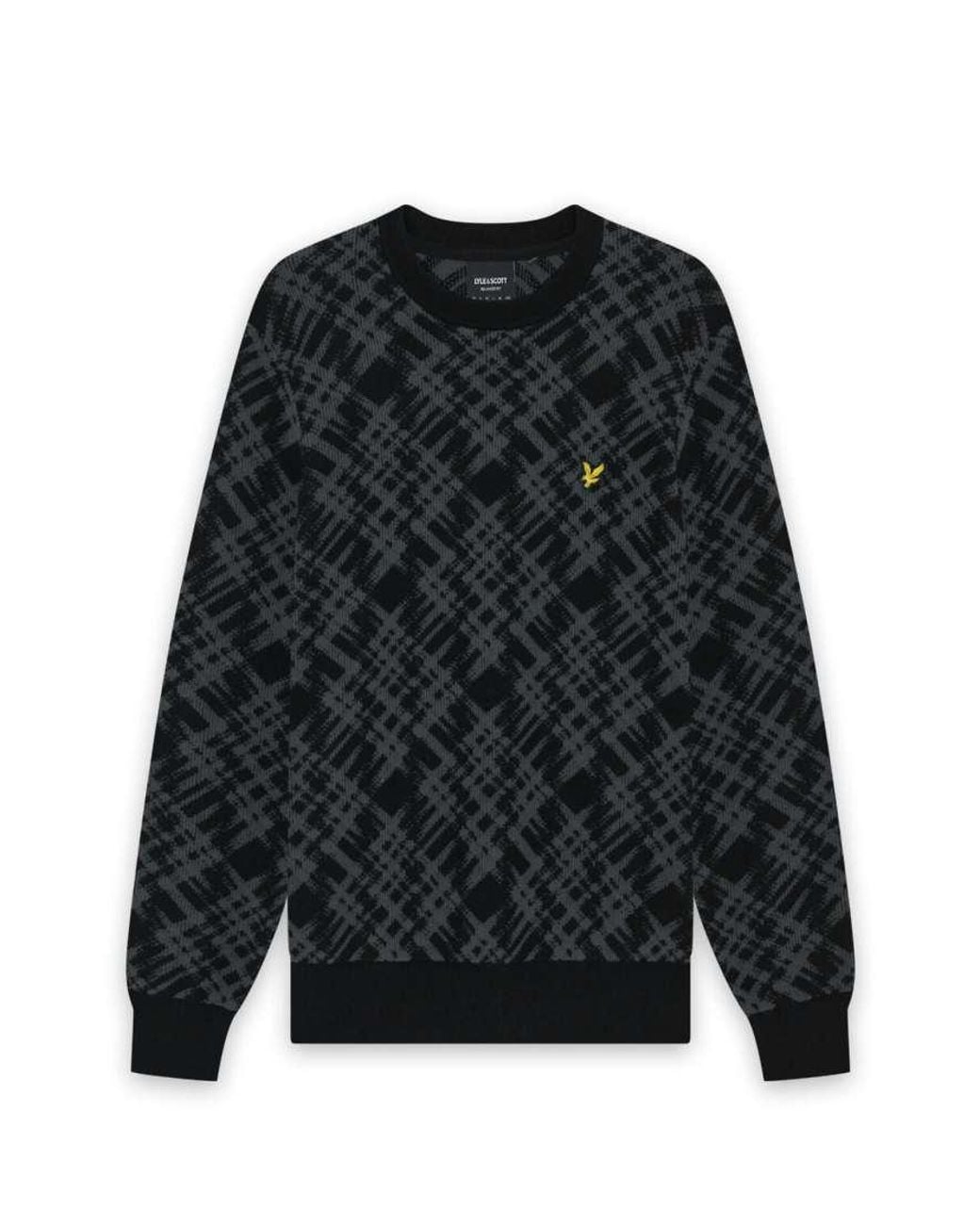 Lyle & Scott Black Mid Knits Ladder Tartan Crew Neck Jumper for men