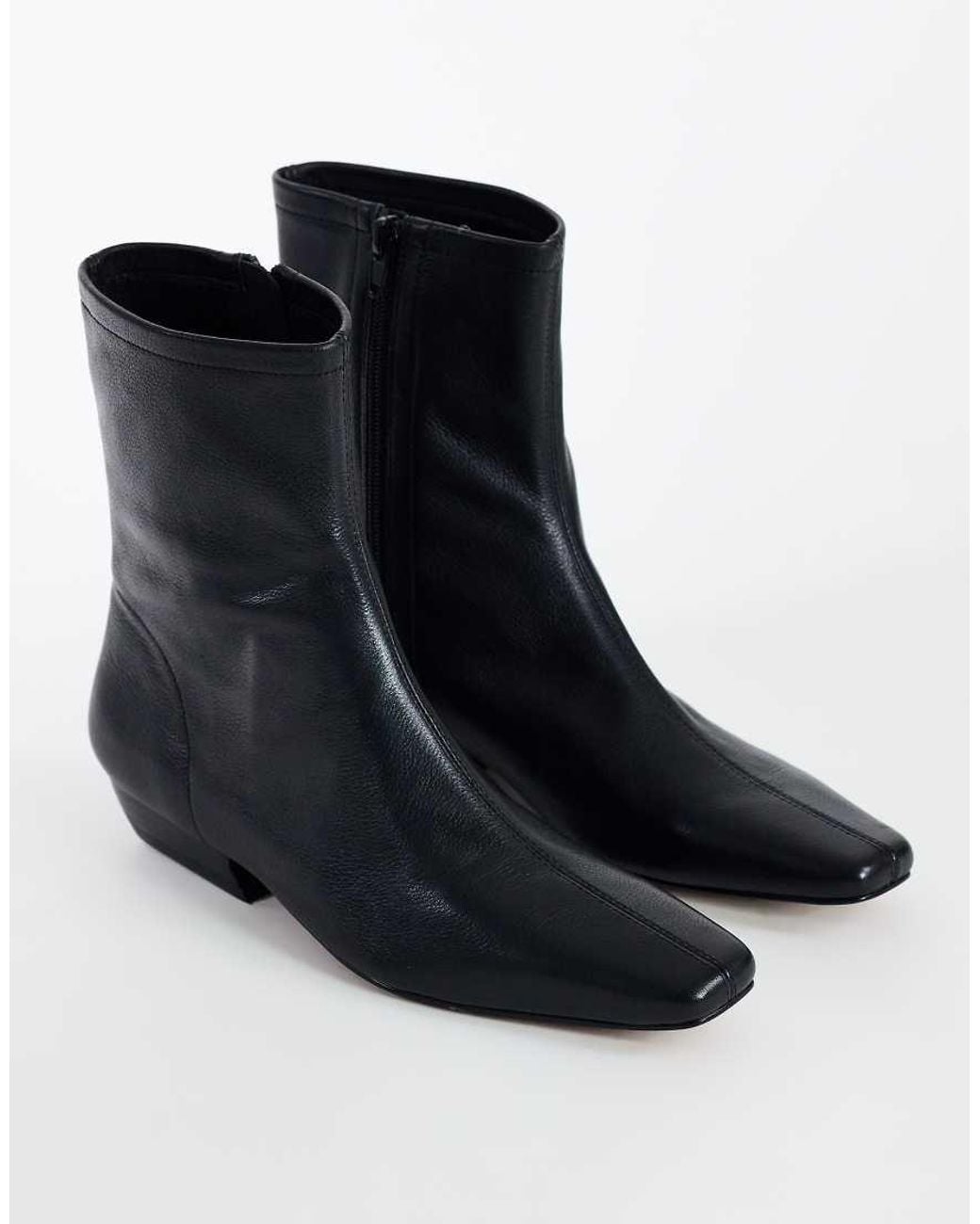 TOPSHOP Black Phoenix Real Leather Chiselled Ankle Boot