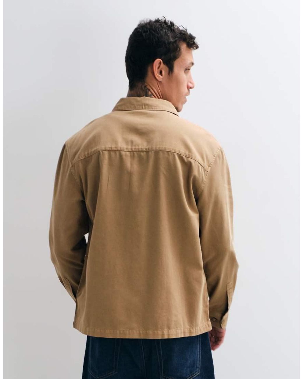 ASOS Natural Cotton Twill Overshirt With Badge for men