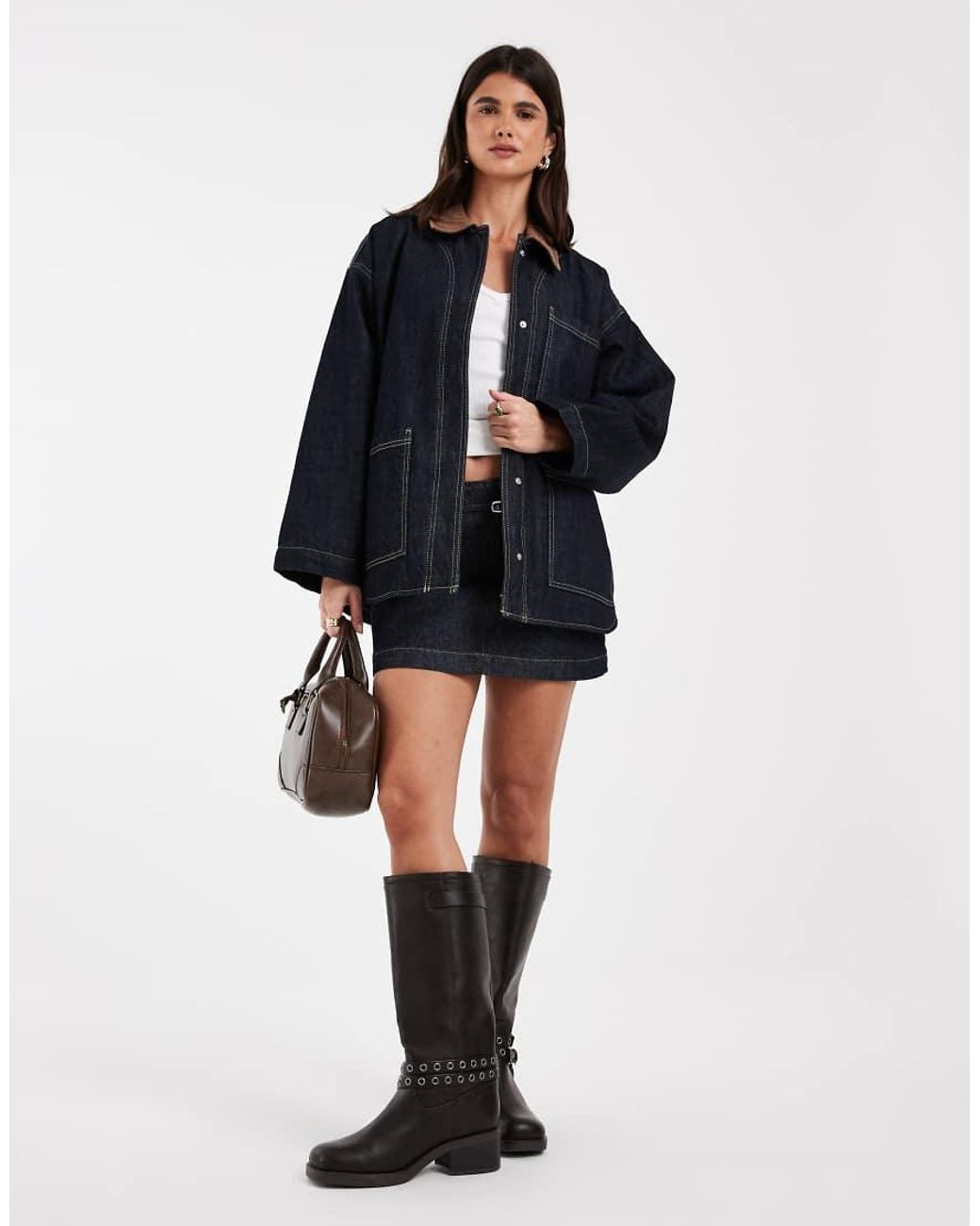 JJXX Blue Denim Barn Jacket With Cord Collar