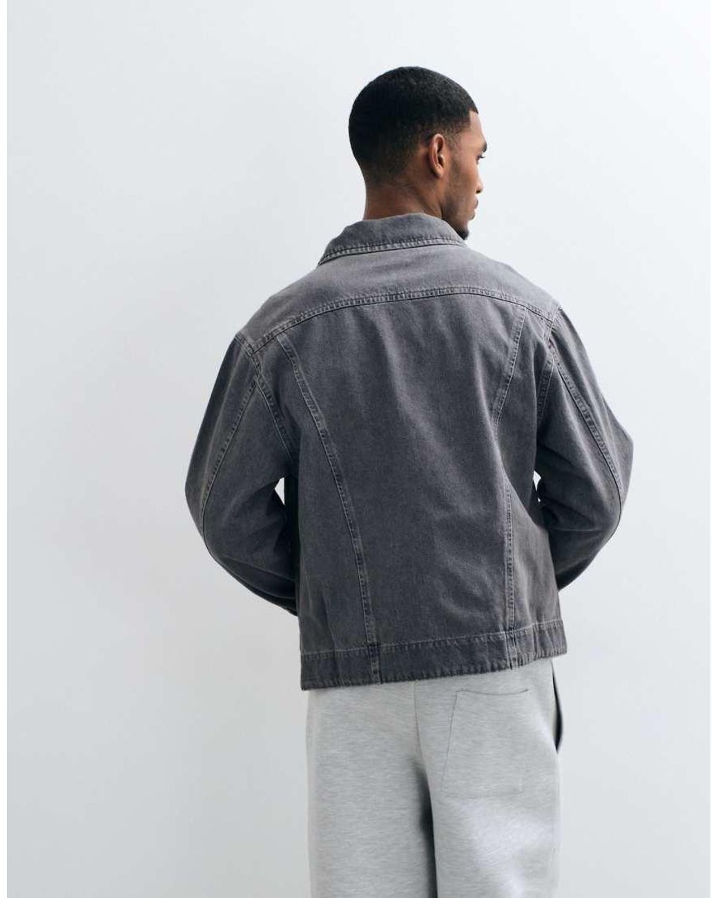 ASOS Gray Circular Design Collection Denim Trucker Jacket for men