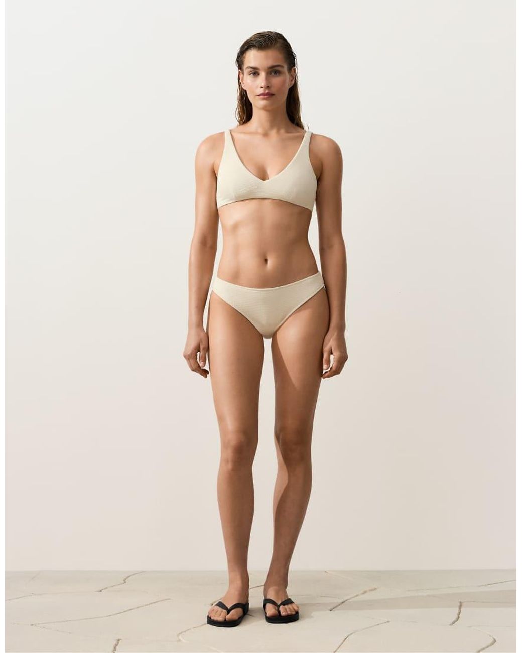 Oysho Brown Crinkle Halter Bikini