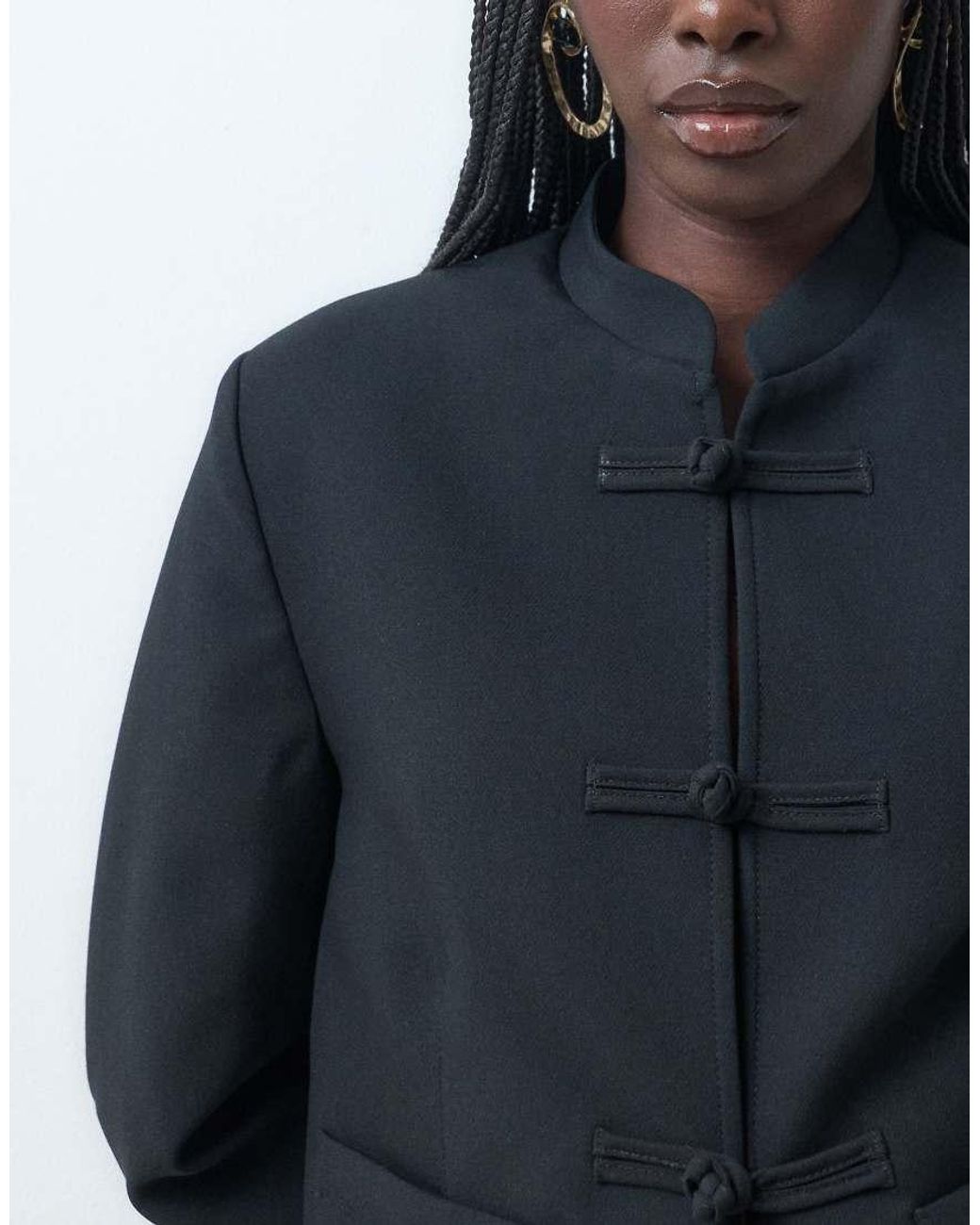 ASOS Black Boxy Throw On Mandarin Collar Blazer