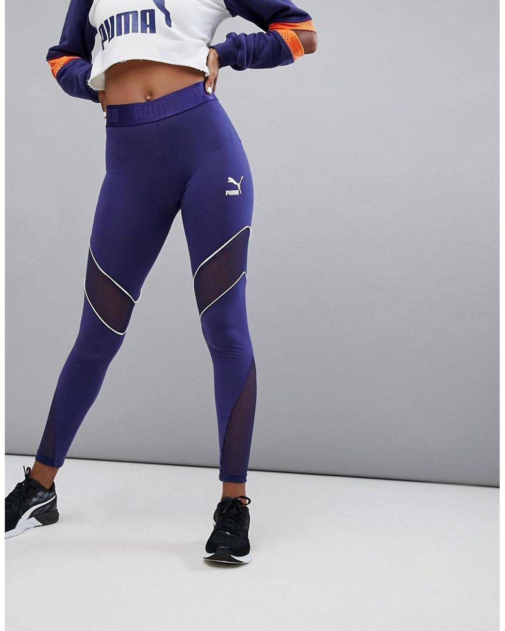PUMA Synthetic Exclusive To Asos Mesh Panel Active Leggings in Navy (Blue)  | Lyst
