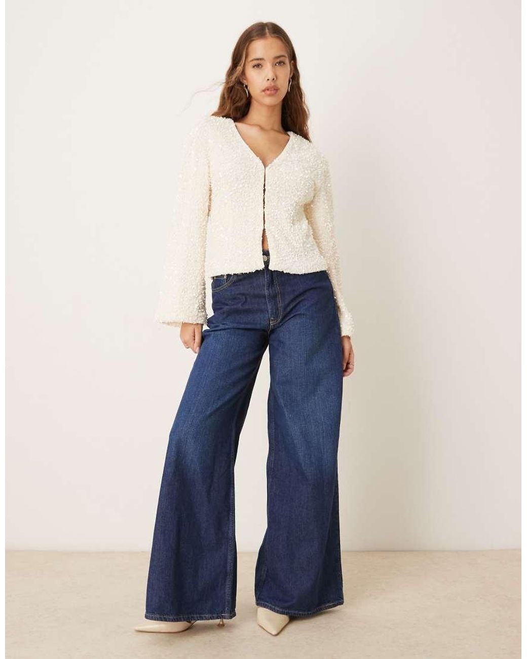 Gina Tricot Natural Cinched Waist Sequin Top