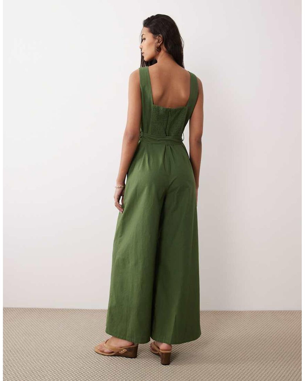 Nobody's Child Green Bessie Square Neck Bow Detail Jumpsuit