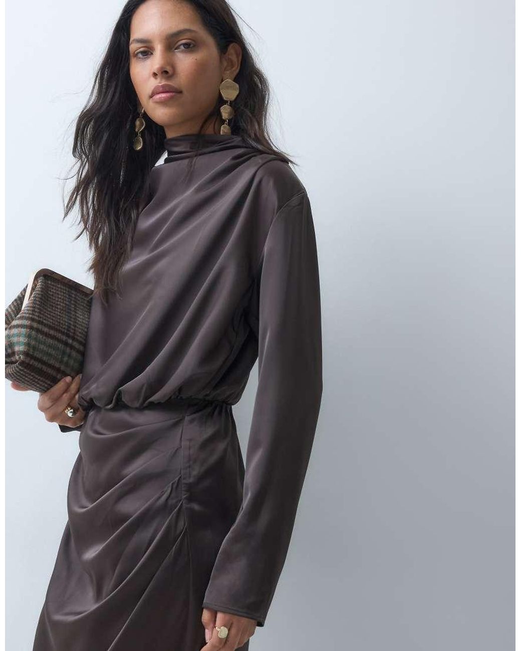 Y.A.S Black Draped Detail Long Sleeve Maxi Dress