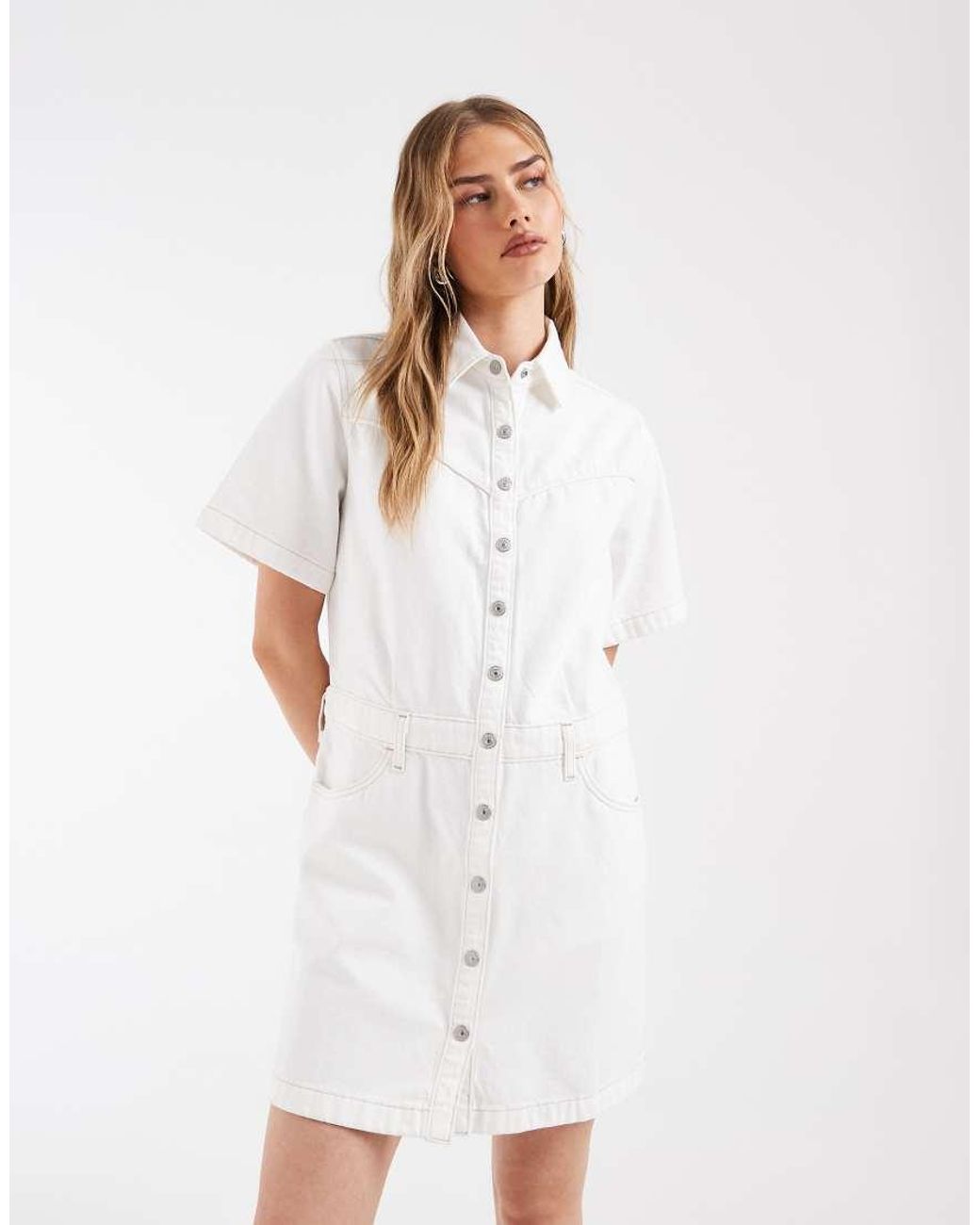 Levi's White Denim Button Up Mini Shirt Dress