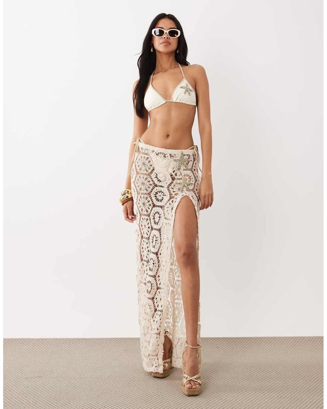 South Beach Black Triangle Bikini Top With Beaded Starfish Detail