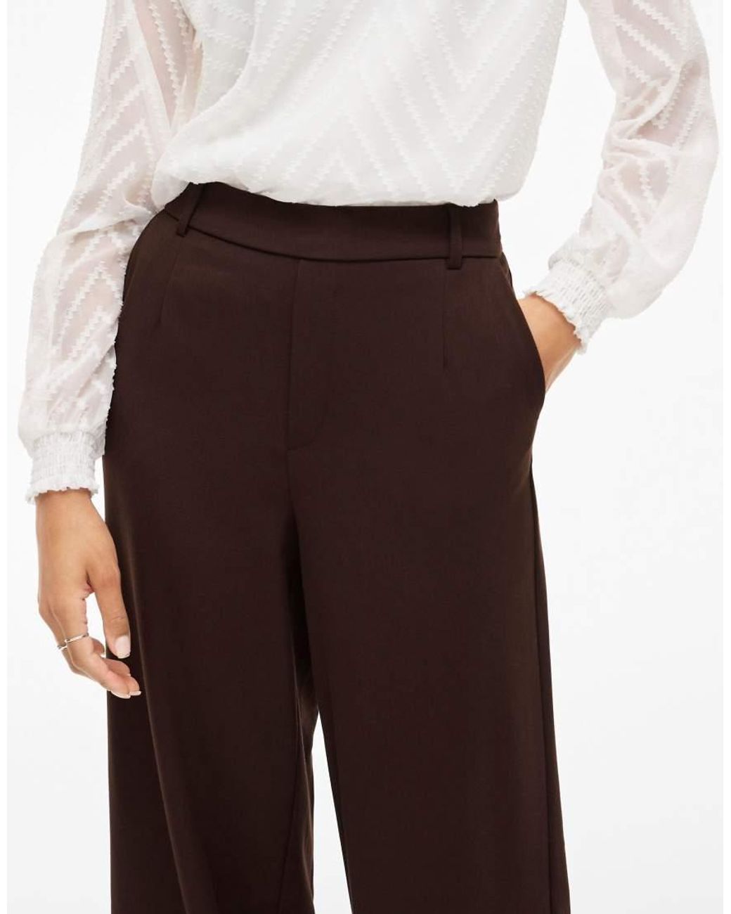 Vila Brown High Waisted Wide Leg Tailored Trousers