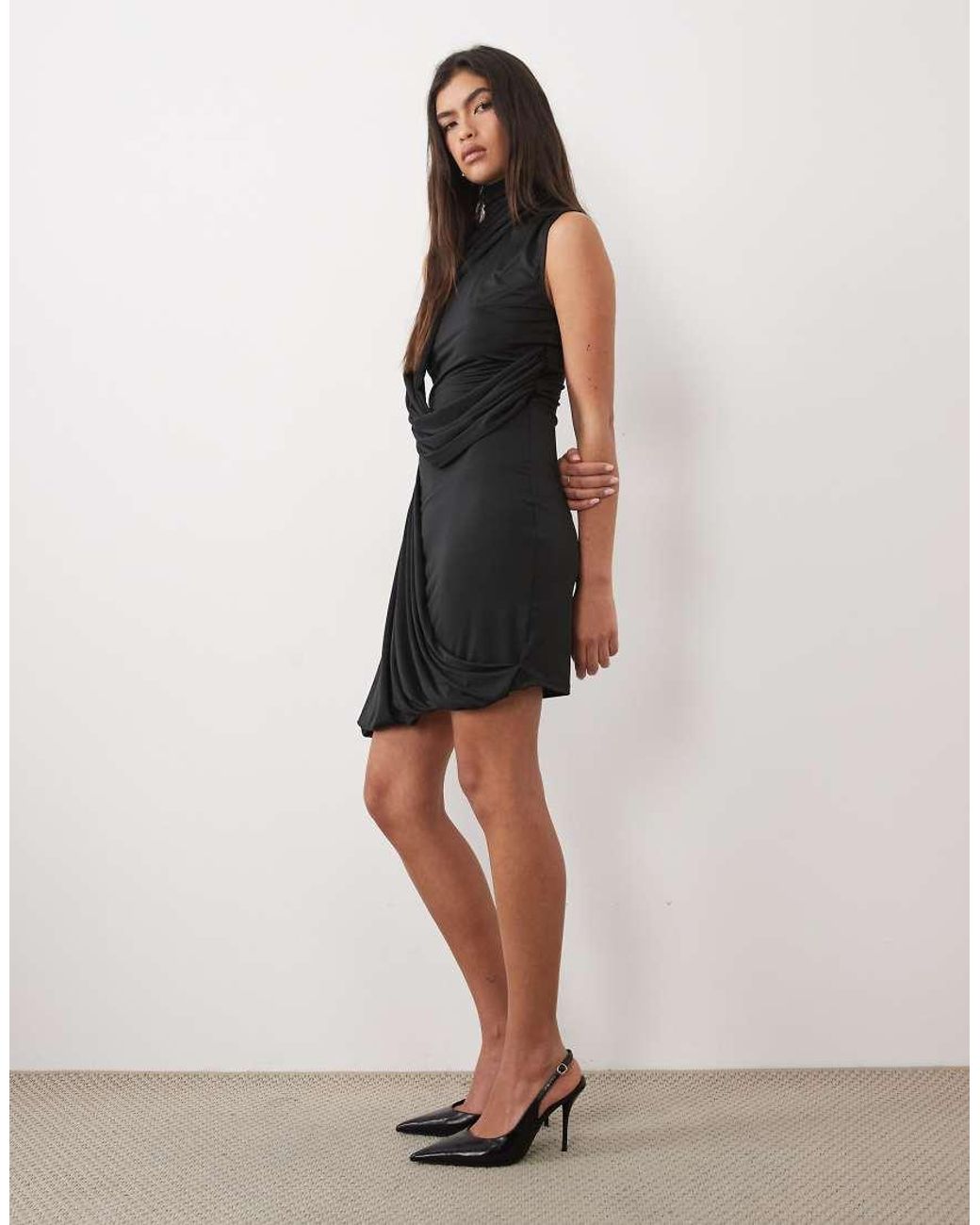 ASOS Black High Neck Cross Body Bubble Mini Dress
