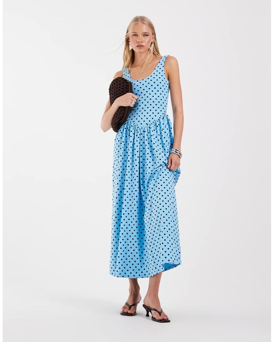 ASOS Blue Polka Dot Midi Dress