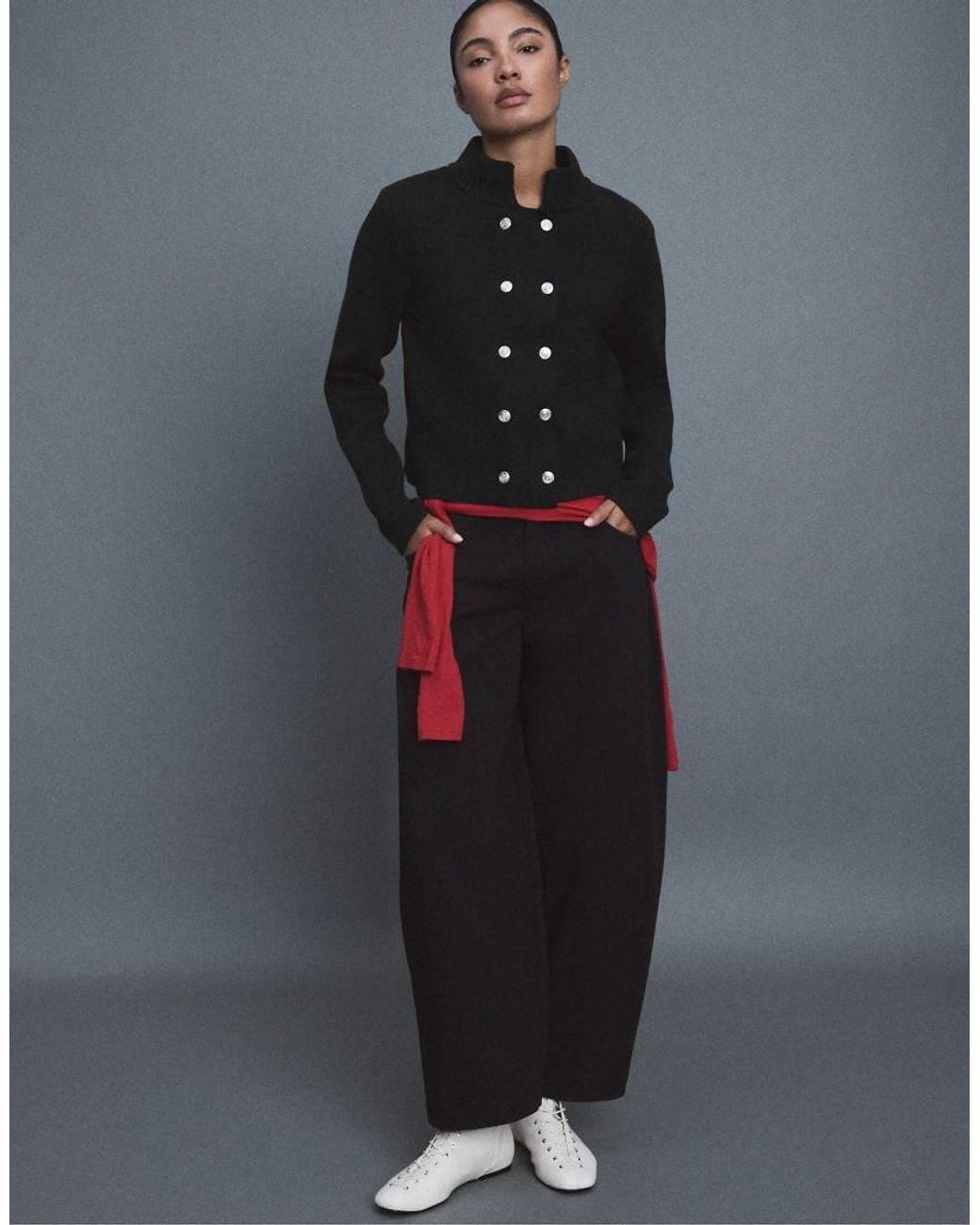 Stradivarius Black Double-Breasted Stand Collar Knit Cardigan