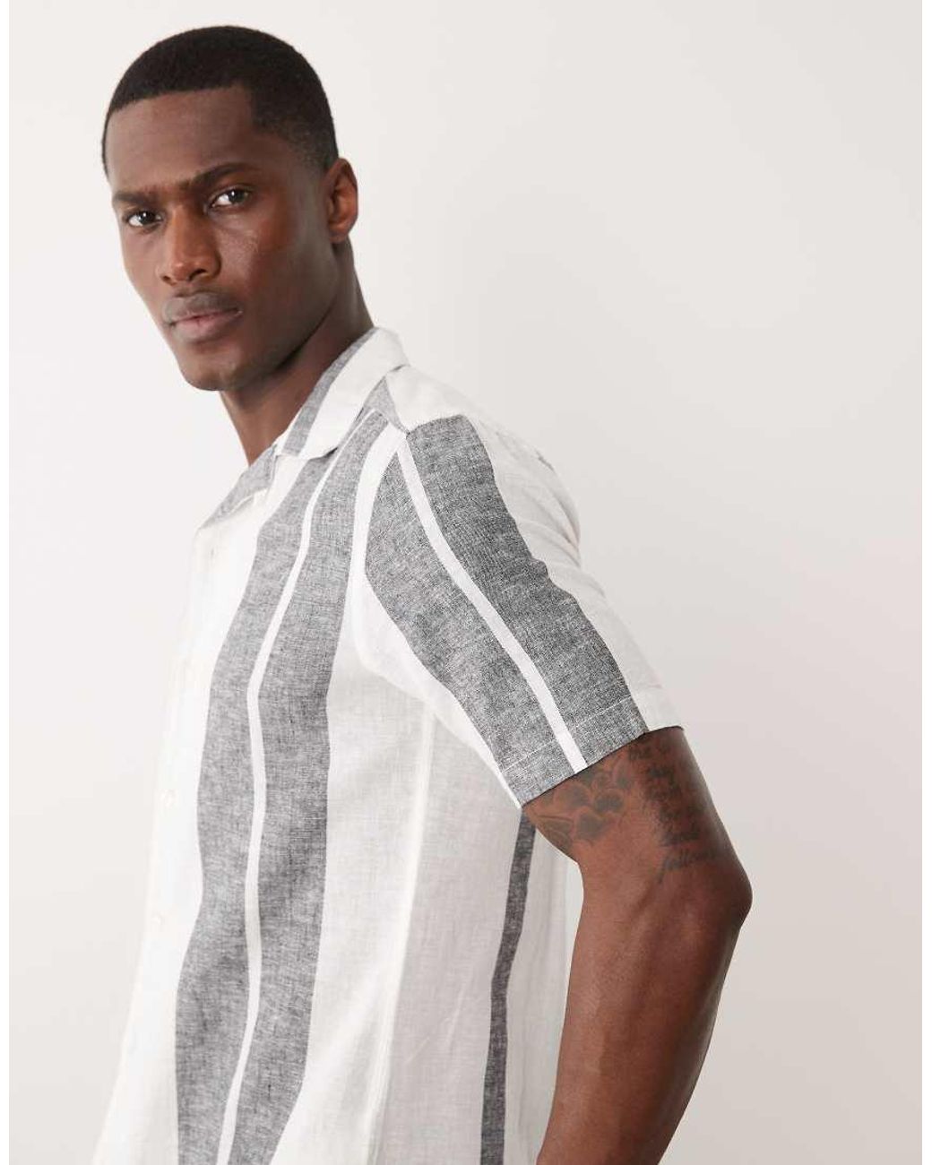 Only & Sons White Revere Collar Linen Mix Shirt for men