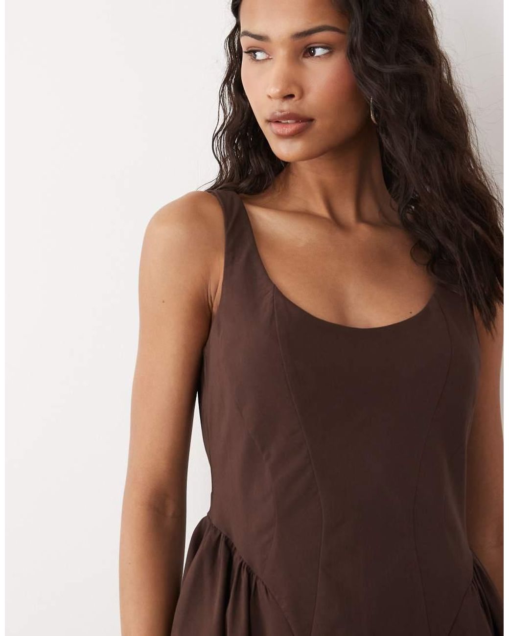 ASOS Natural Bengaline Scoop Neck Structured Flippy Mini Dress