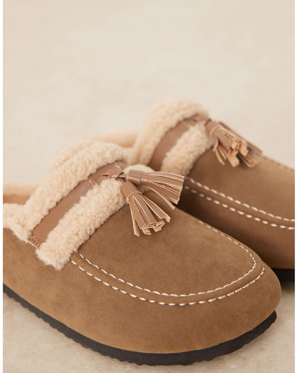 Glamorous Natural Fluffy Slip On Mules