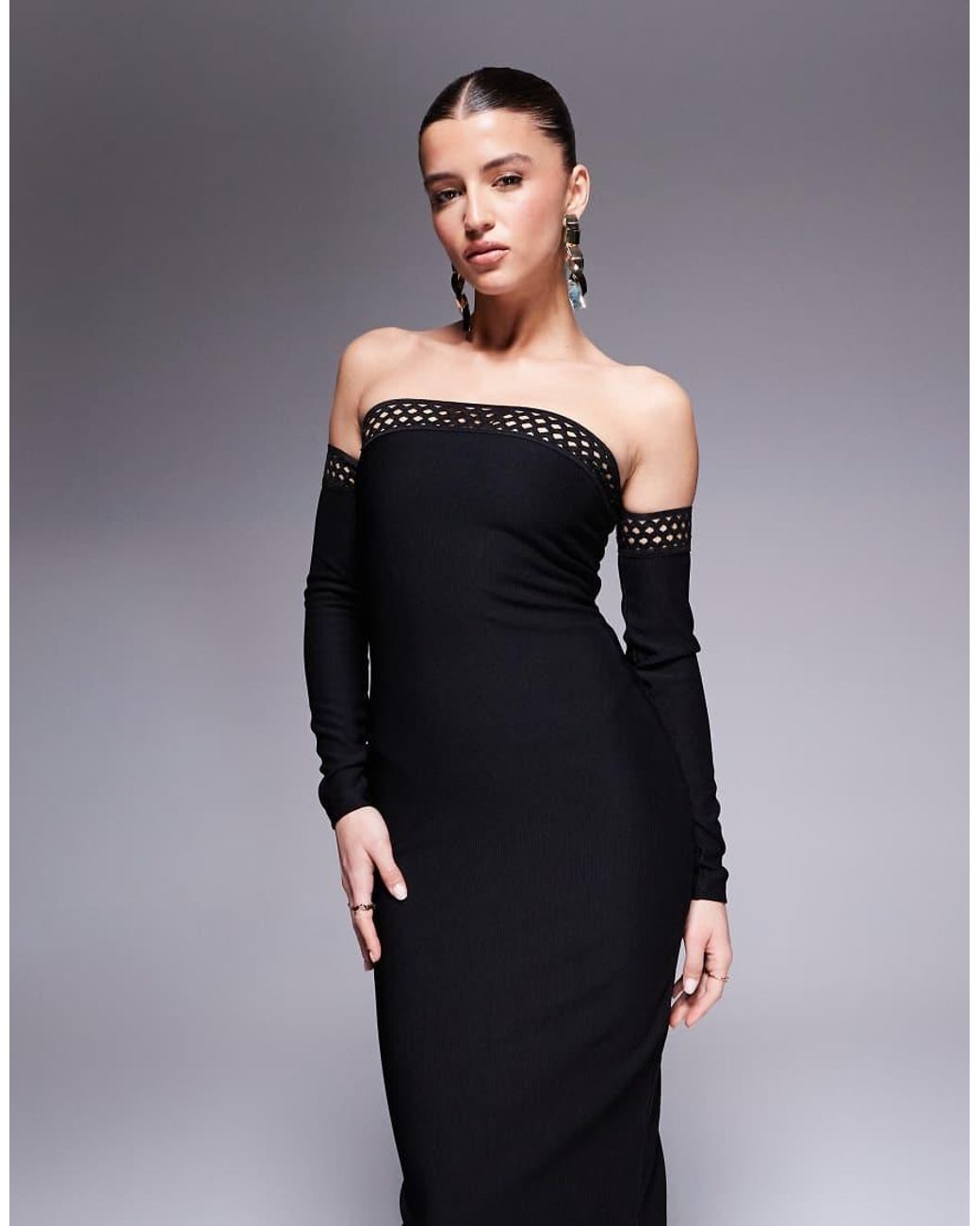 Goddiva Black Boobtube Ribbed Midi Dress With Split