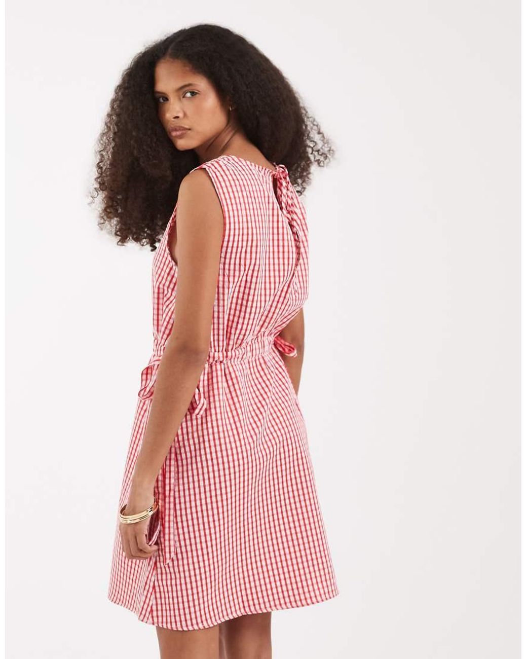 Vero Moda Pink Sleeveless Bow Tie Side Seersucker Mini Dress