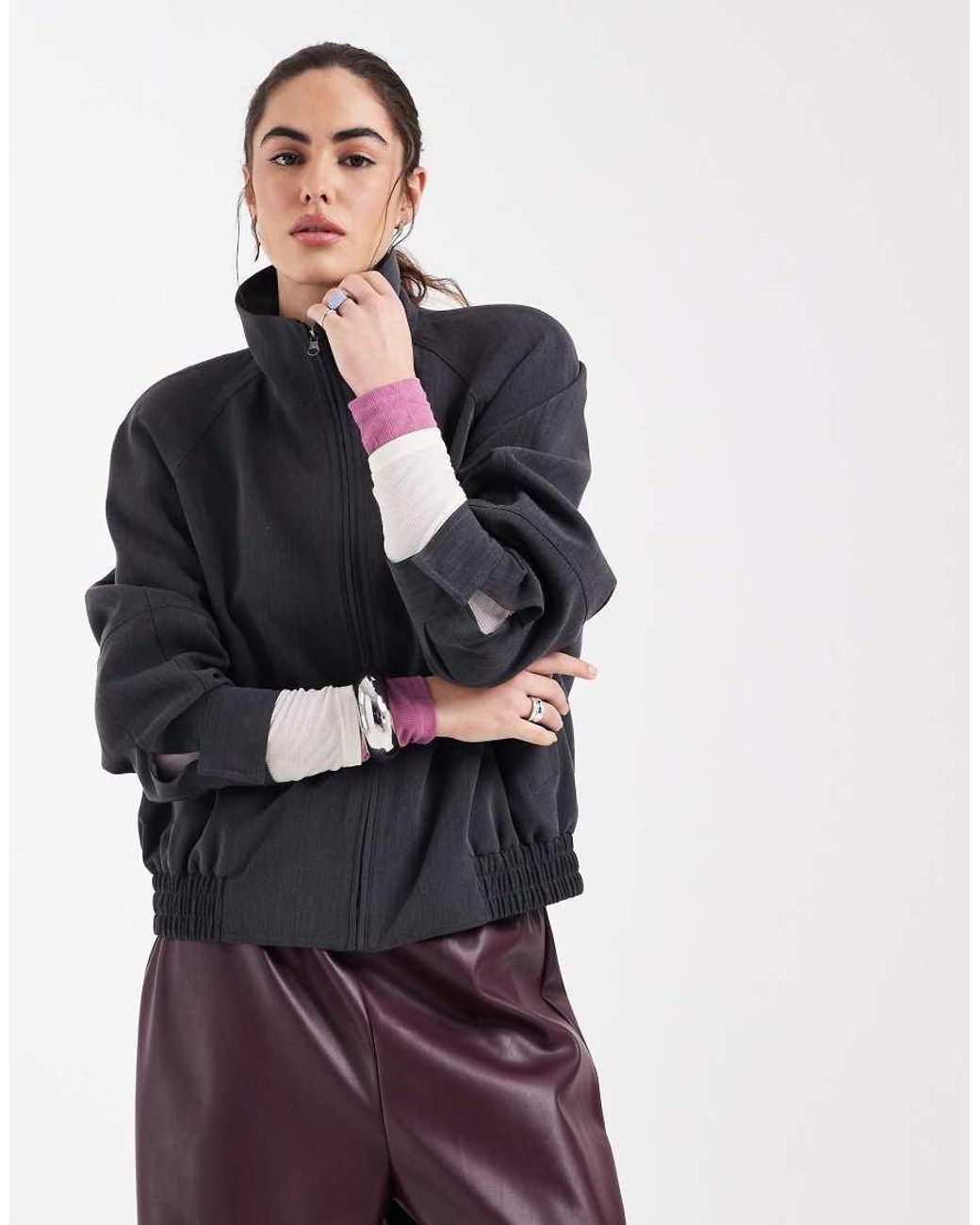 ASOS Blue Power Shoulder Tailored Bomber Jacket