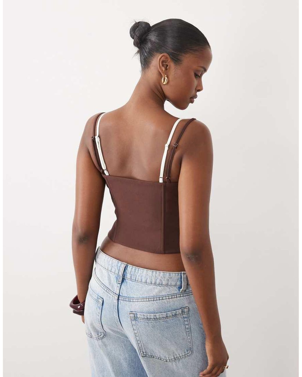 The Frolic Brown Exclusive Contrast Trim Cami Corset Top