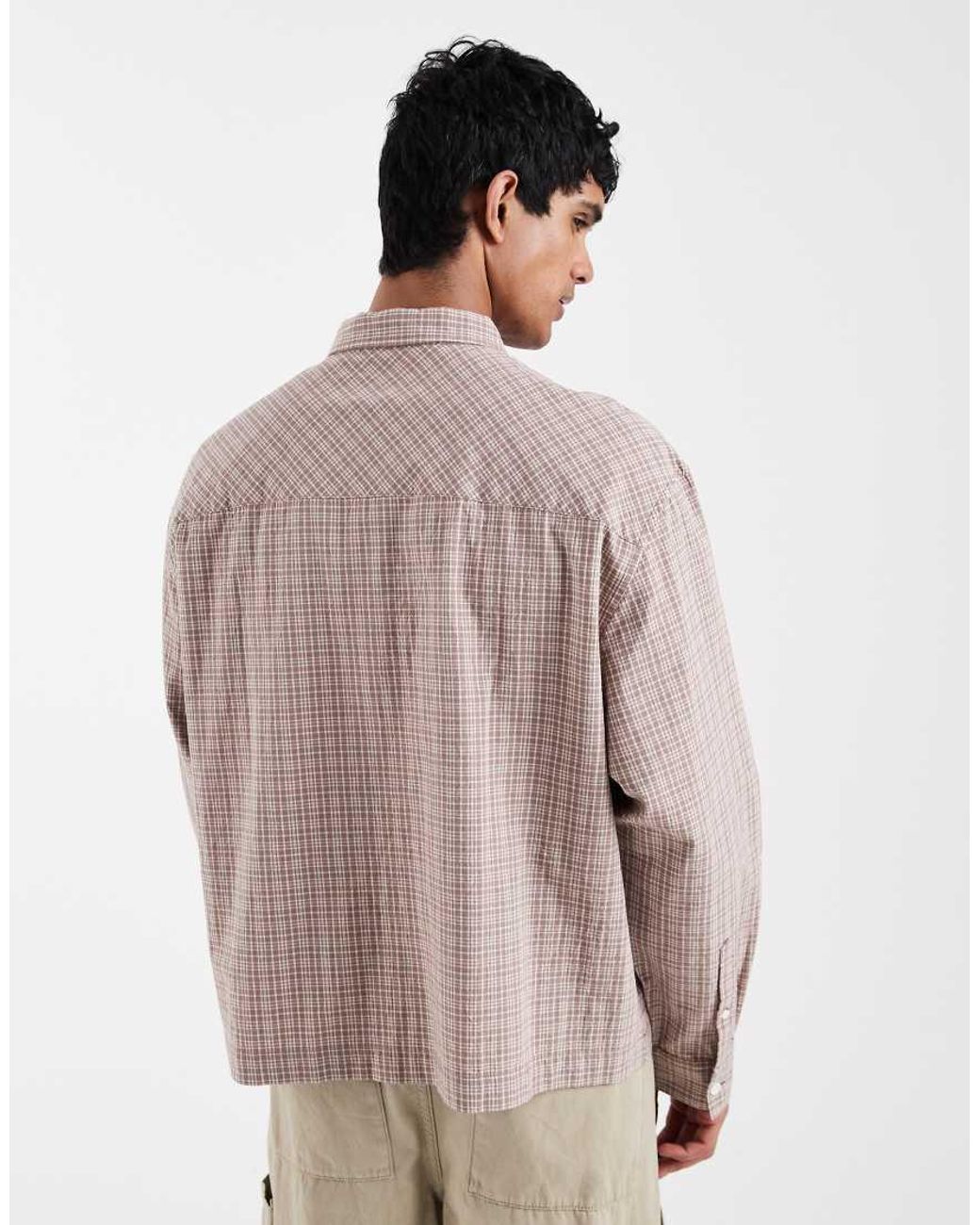 ASOS Natural Boxy Oversized Overhead Check Shirt for men